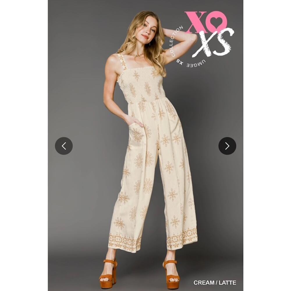 UMGEE - Boho Embroidered Smocked Jumpsuit - Medium - Picture 1 of 6